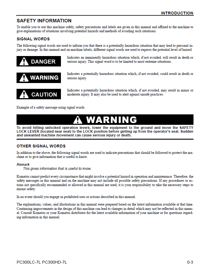 Komatsu PC300LC-7L and PC300HD-7L Operation and Maintenance Manual CEAM008803