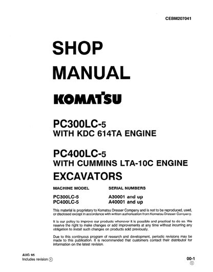 Komatsu PC300LG-5 and PC400LG-5 Excavator Shop Manual CEBM207041