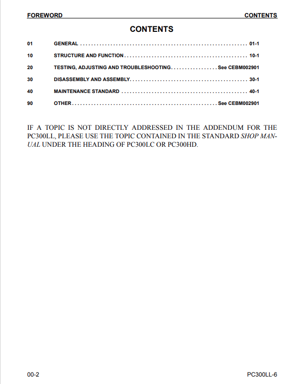 Komatsu PC300LL-6 Forestry Excavator Service and Repair Manual PDF