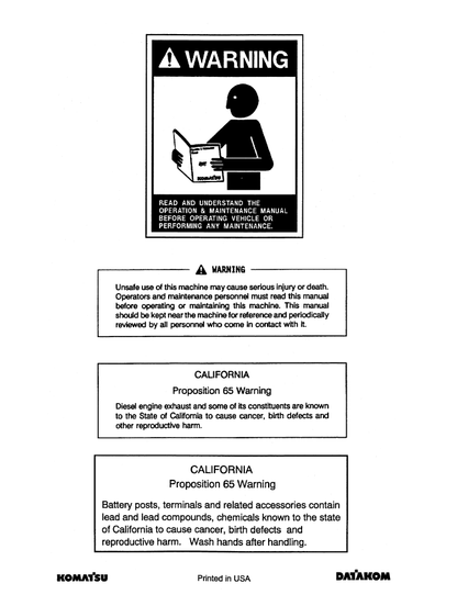 Komatsu PC300LL-7L Operation and Maintenance Manual CEAM012301