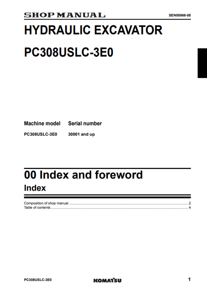 Komatsu PC308USLC-3E0 Excavator Service & Repair Manual