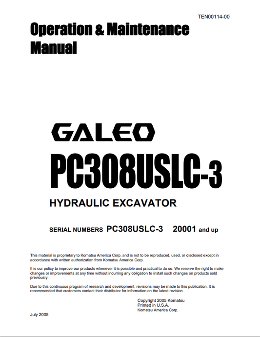 Komatsu PC308USLC-3 Excavator Operation & Maintenance Manual PDF