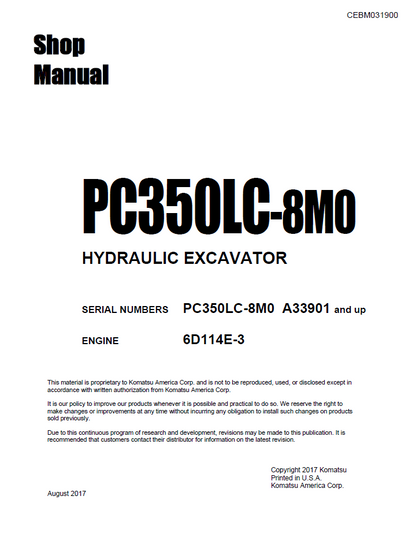 Komatsu PC350LC-8M0 Hydraulic Excavator Shop Manual PDF – CEBM031900