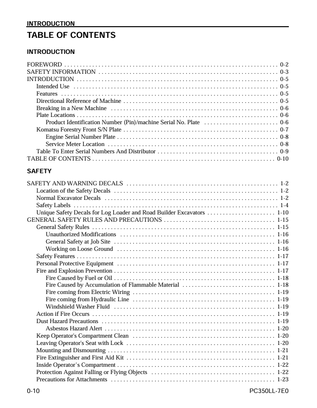 Komatsu PC350LL-7E0 Operation & Maintenance Guide CEAM024602