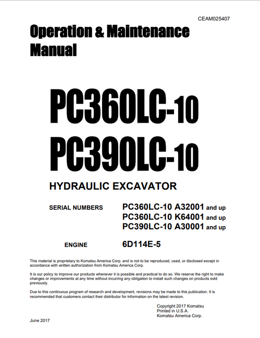 Komatsu PC360LC-10 Excavator Operation & Maintenance Manual PDF