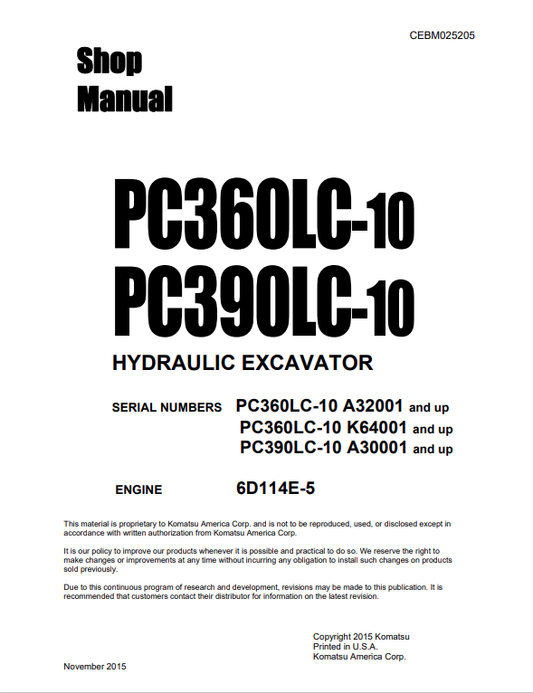 Komatsu PC360LC-10 Excavator Shop Manual SN A32001-UP PDF