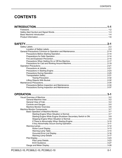 Komatsu PC360LC-10 and PC390LC-10 Hydraulic Excavator Manual