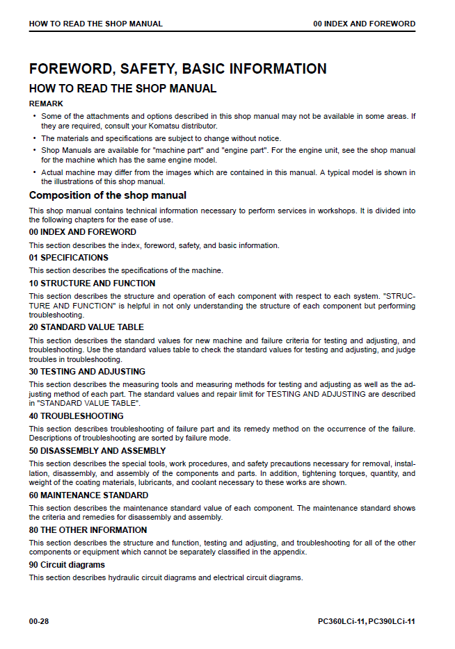 Komatsu PC360LCI-11 PC390LCI-11 Workshop Maintenance Manual – CEBM031702