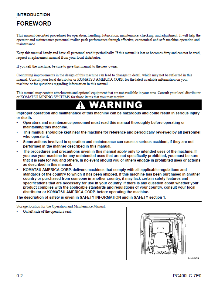Komatsu PC400LC-7EO Operation and Maintenance Manual CEAM017002