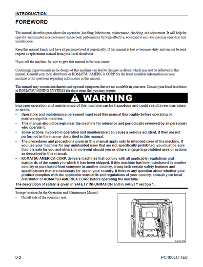 Komatsu PC400LC-7EO Operation and Maintenance Manual CEAM017002