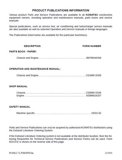 Komatsu PC400LC-7L Operation and Maintenance Manual CEAM012901
