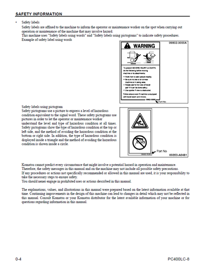 Komatsu PC400LC-8 Excavator PDF Manual CEAM009903