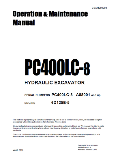 Komatsu PC400LC-8 Hydraulic Excavator Manual CEAM009903