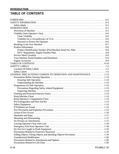 Komatsu PC490LC-10 Excavator Operating Instructions and Maintenance Manual