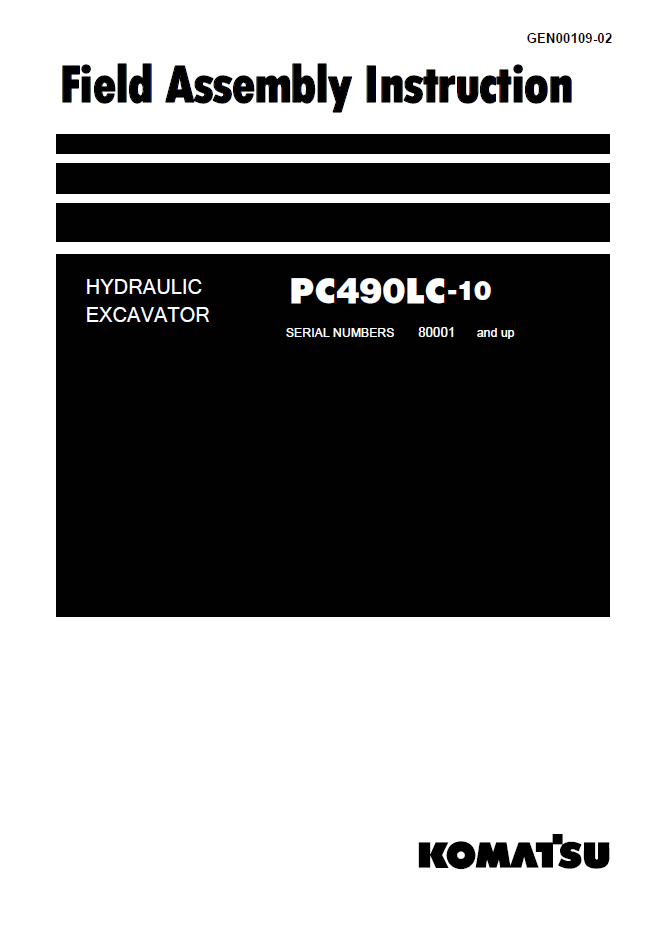 Komatsu PC490LC-10 Hydraulic Excavator Field Assembly Instructions | GEN00109-02