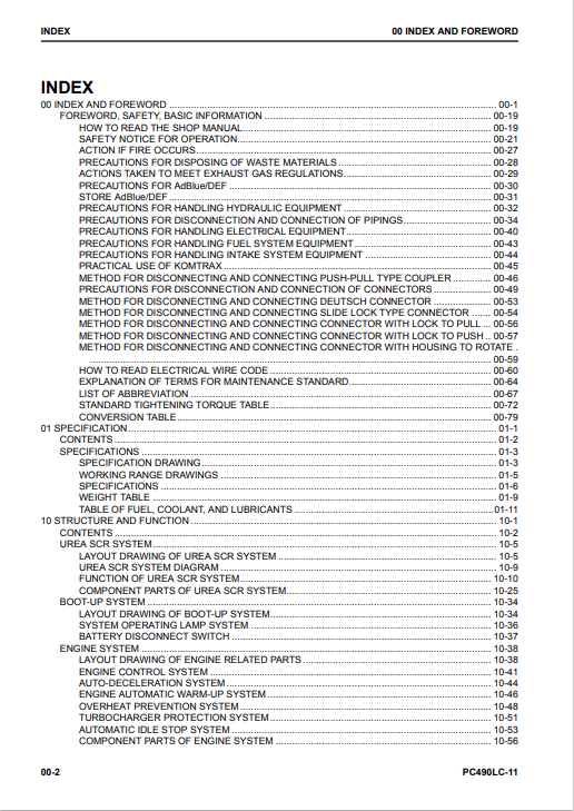 Komatsu PC490LC-11 Excavator Service & Repair Manual PDF