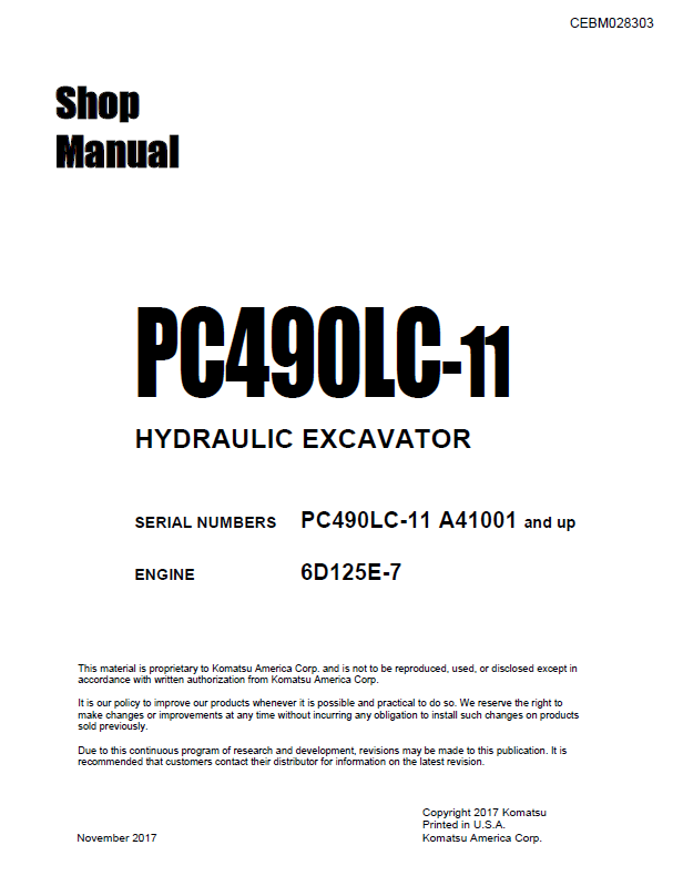 Komatsu PC490LC-11 Hydraulic Excavator Shop Manual CEBM028303