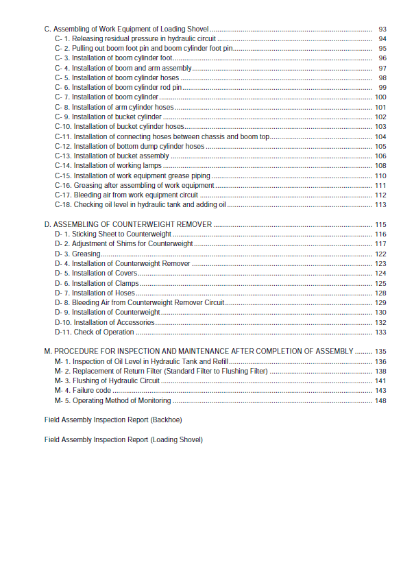 Komatsu PC600, PC650, PC700LC-8E0 Technical Field Assembly Instruction Manual PDF