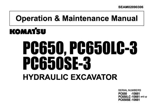 Komatsu PC650LC-3 Excavator Operation & Maintenance Manual PDF