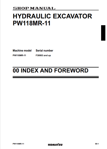 Komatsu PW118MR-11 Excavator Service & Repair Manual WENBM00160