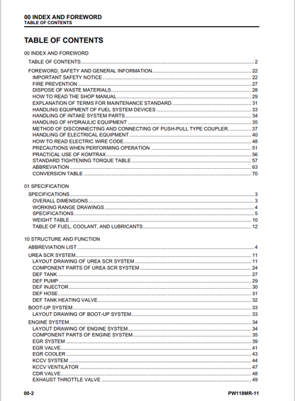 Komatsu PW118MR-11 Hydraulic Excavator Workshop Manual F30003-Up