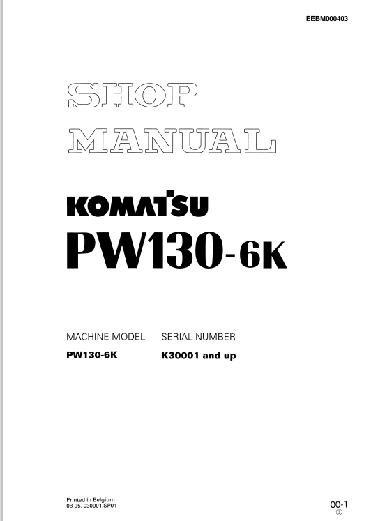 Komatsu PW130-6K Hydraulic Excavator Shop Manual PDF