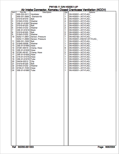 Komatsu PW148-11 Excavator Parts Book H55051-UP