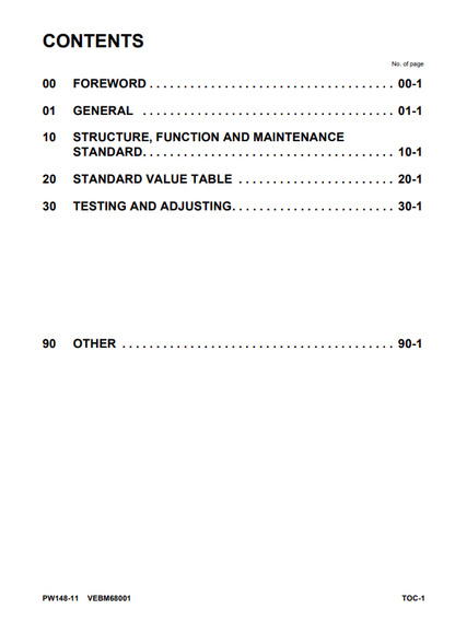 Komatsu PW148-11 Excavator Service & Repair Manual VENBM68001