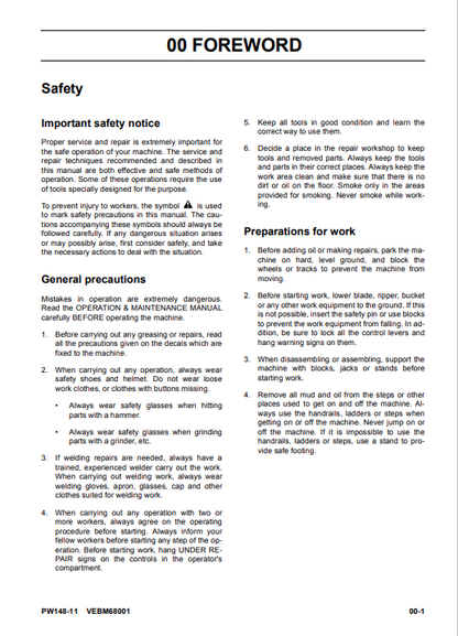Komatsu PW148-11 Technical Shop Manual H55051-Up PDF
