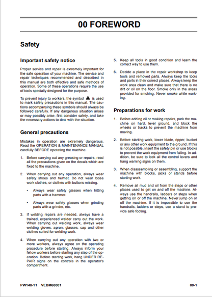 Komatsu PW148-11 Technical Shop & Repair Manual PDF