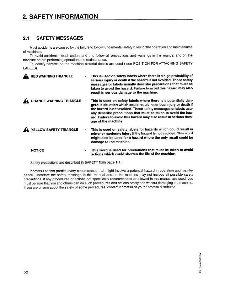 Komatsu PW170ES-6 Wheeled Excavator Service & Operator's Guide EEAD010501