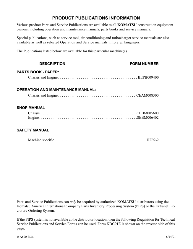Komatsu PW400MH-6 Material Handler Maintenance Manual – CEBM005600