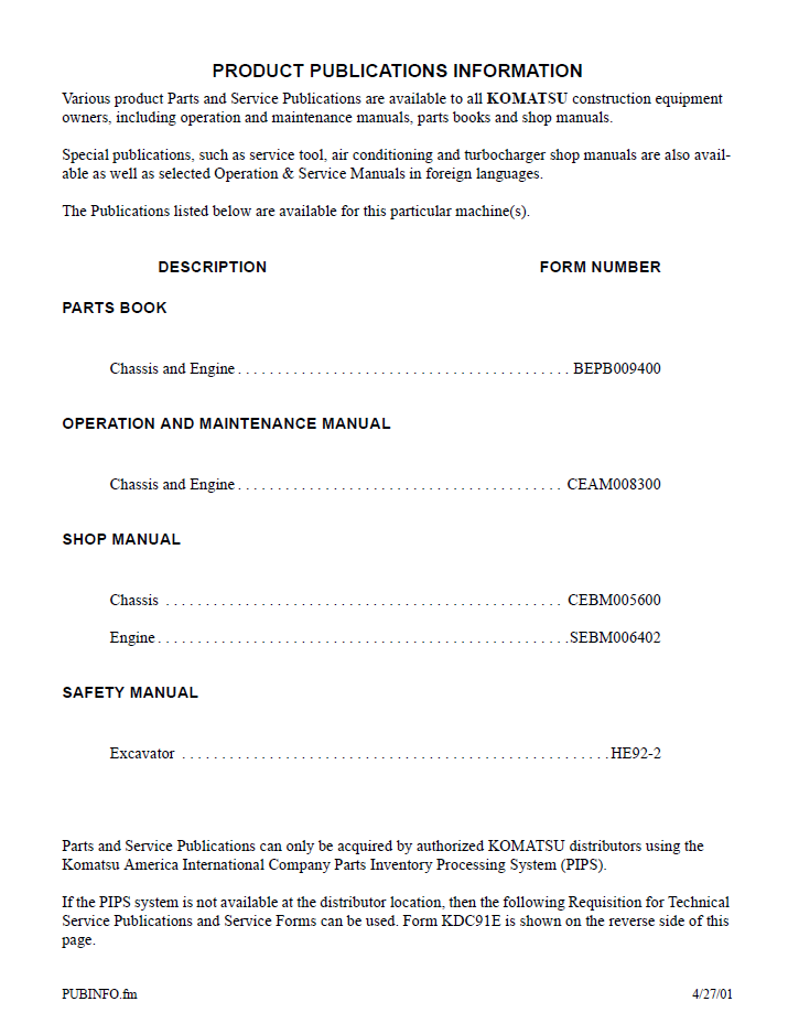 Komatsu PW400MH-6 Wheel Excavator Operating Instructions Manual CEAM008301