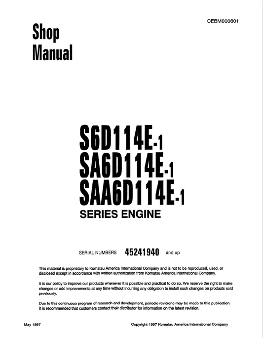 Komatsu S6D114E-1 SA6D114E-1 Diesel Engine Shop Manual PDF