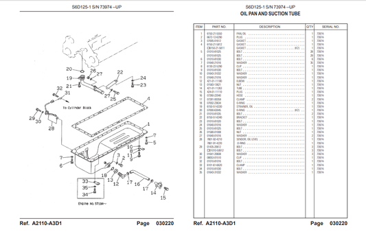 Komatsu S6D125-1 Diesel Engine Parts Manual & Catalogue