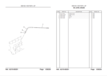 Komatsu S6D125-1 Engine Parts Book SN 73974