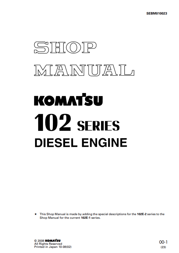 Komatsu SAA4D102E-2E-4 Engine Shop Manual S/N 26277757-UP PDF