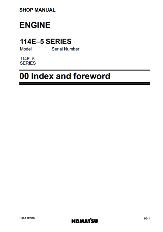 Komatsu SAA6D114E-5 Diesel Engine Service & Repair Manual