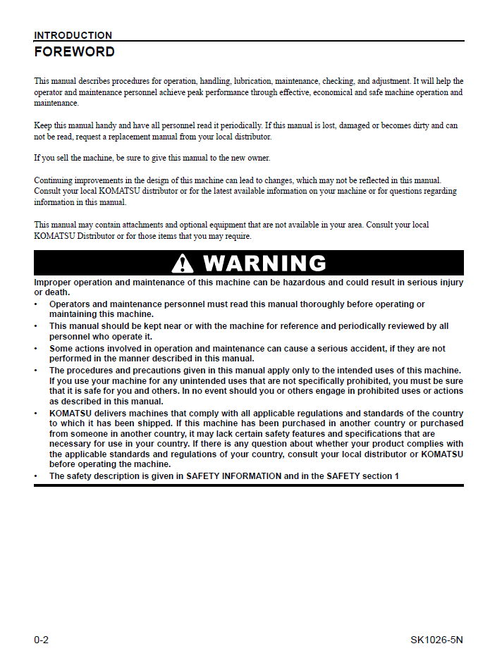 Komatsu SK1026-5N Operation and Maintenance Manual CEAM014301