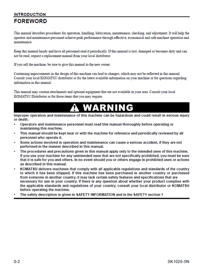 Komatsu SK1026-5N Operation and Maintenance Manual CEAM014301