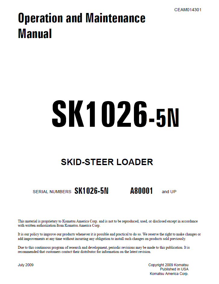 Komatsu SK1026-5N Skid-Steer Loader Manual CEAM014301