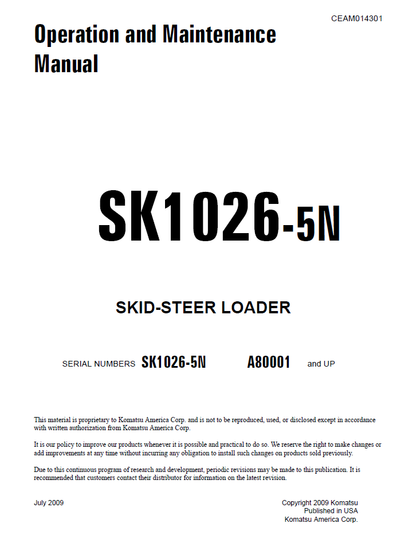 Komatsu SK1026-5N Skid-Steer Loader Manual CEAM014301