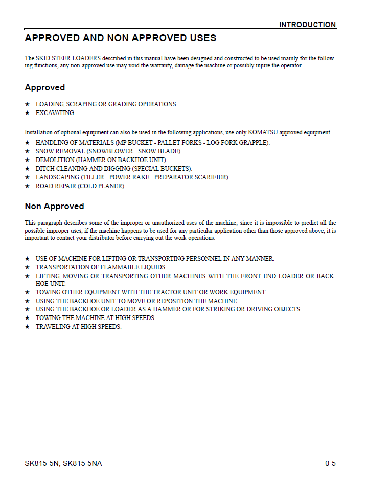 Komatsu SK815-5N SK815-5NA Skid Steer Loader PDF Manual CEAM016102