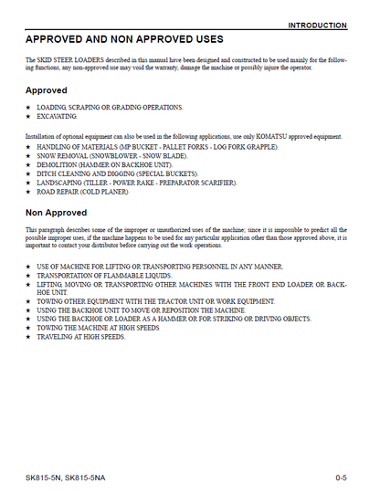 Komatsu SK815-5N SK815-5NA Skid Steer Loader PDF Manual CEAM016102