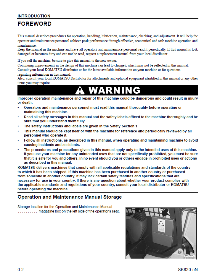 Komatsu SK820-5N Operation and Maintenance Manual CEAM016201
