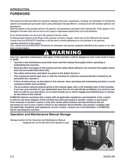 Komatsu SK820-5N Operation and Maintenance Manual CEAM016201