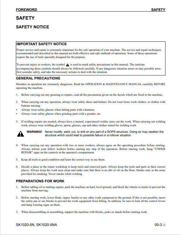 Komatsu Skid Steer Loader Troubleshooting and Repair Manual CEBM013902