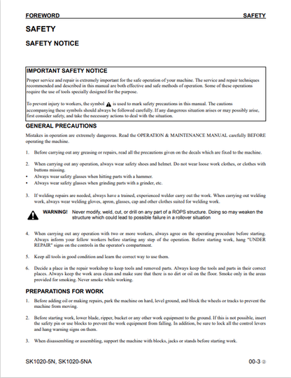 Komatsu Skid Steer Loader Troubleshooting and Repair Manual CEBM013902