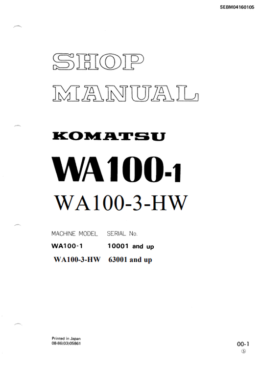 Komatsu WA100-3-HW Wheel Loader Parts Catalogue PDF
