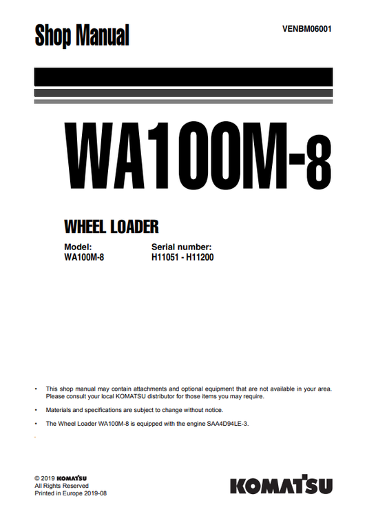 Komatsu WA100M-8 Wheel Loader Shop Manual VENBM06001 PDF